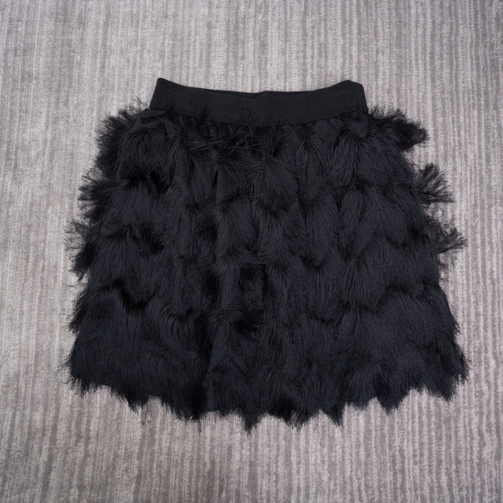 Banana Republic Fringe Mini Skirt Womens XS Black Excellent Tiered Tassel